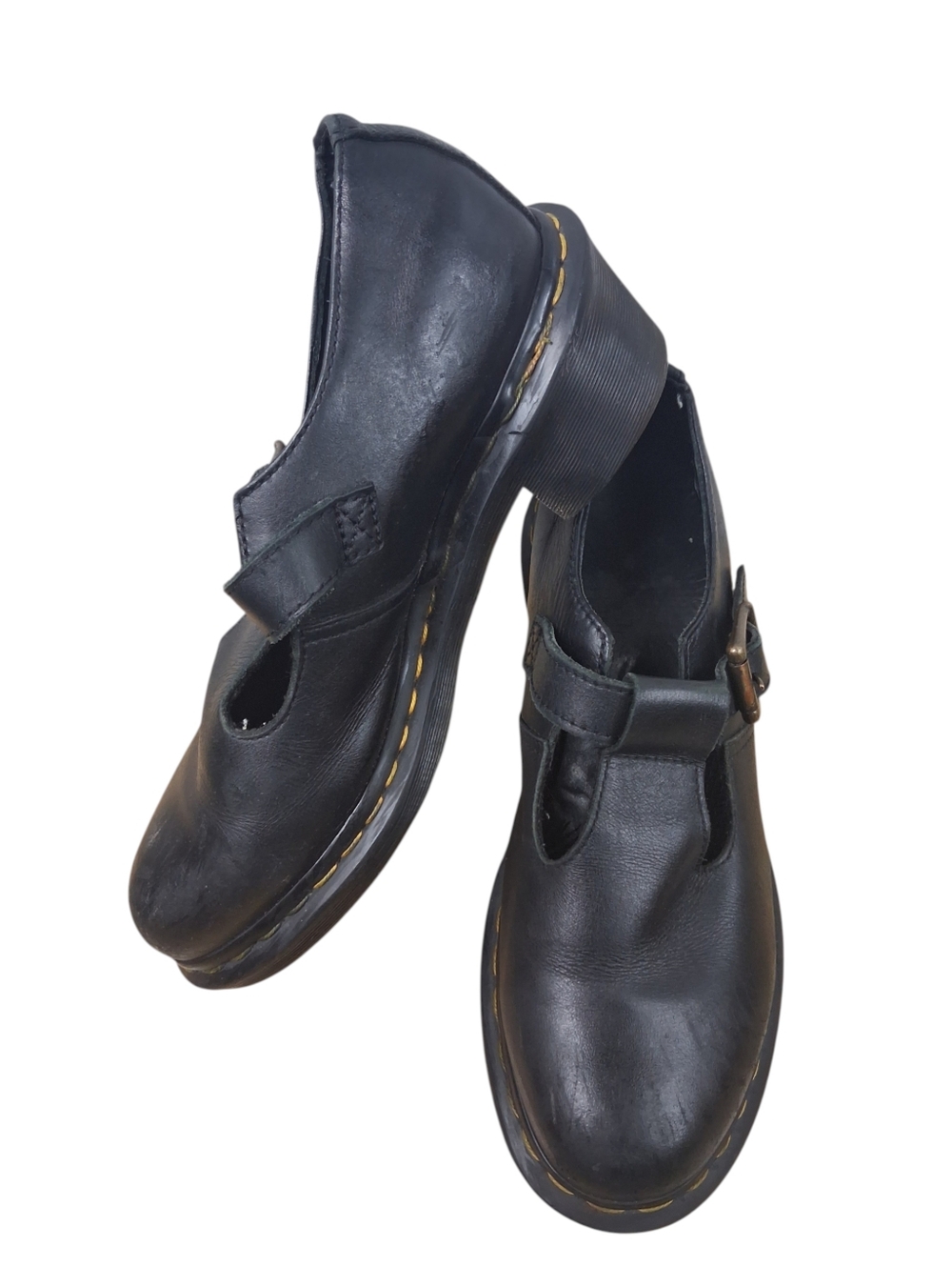 90's Dr Martens Sophia Black Leather Mary Janes Heeled Size 8